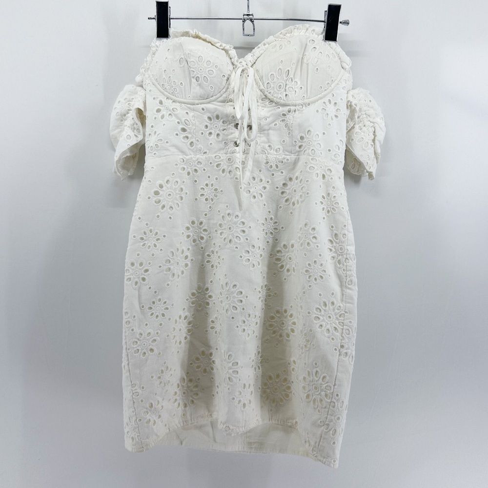 Revolve LPA White Eyelet Corset Fitted Off Shoulder Bodycon Mini Dress Small - Picture 2 of 7